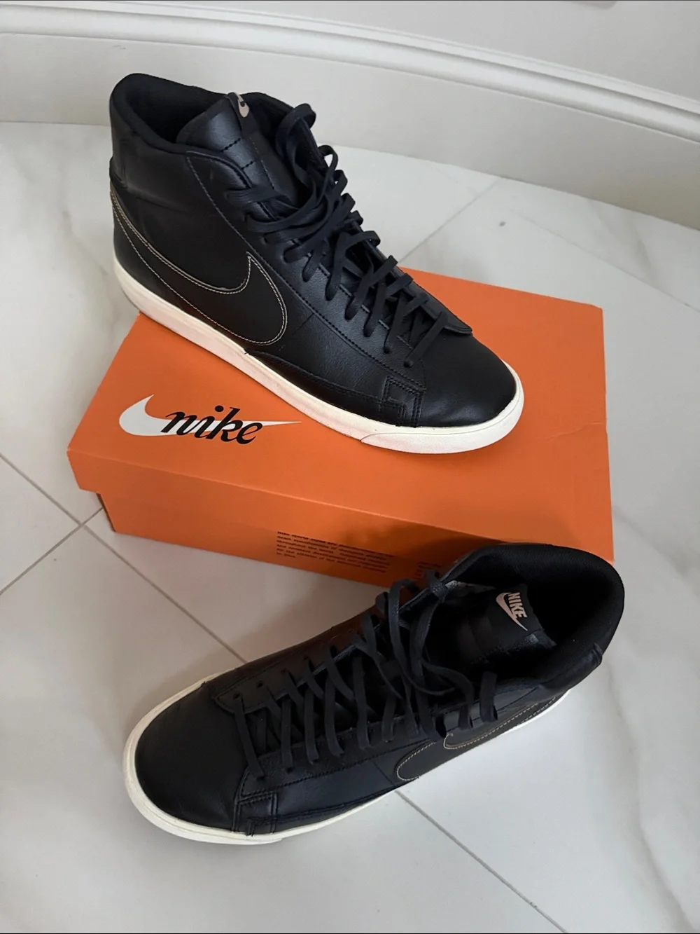 Nike Blazer Mid PRM Black High-Top Leather Sneakers with White Sole